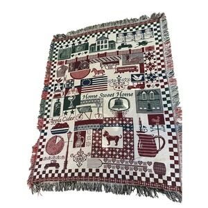 Vintage Crown Crafts Home Sweet Home Kitchen Lap Blanket Tapestry 43.5" x 25.5"